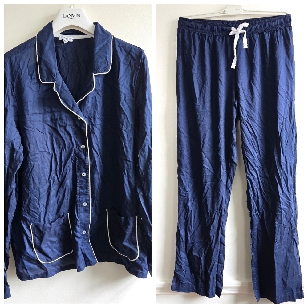 New Splendid Piped Woven Navy/White Pajama Set Style# R85D004 NWT